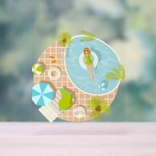 Swimming pool party girl in bikini summer beach acrylic sign