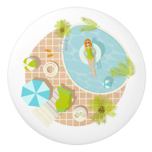 Swimming pool party girl in bikini summer beach ceramic knob