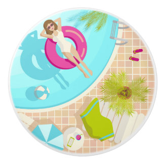 Swimming pool party girl in bikini summer beach ceramic knob
