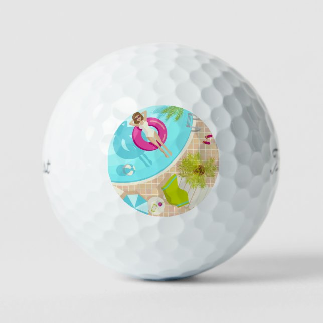 Swimming pool party girl in bikini summer beach  golf balls (Front)