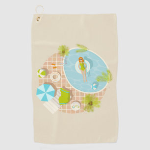 Swimming pool party girl in bikini summer beach  golf towel