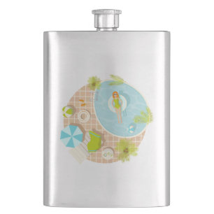 Swimming pool party girl in bikini summer beach hip flask