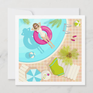 Swimming pool party girl in bikini summer beach  invitation