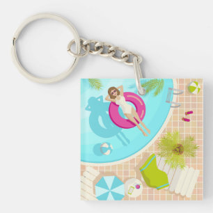 Swimming pool party girl in bikini summer beach key ring