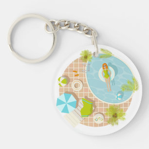 Swimming pool party girl in bikini summer beach key ring