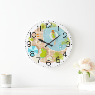 Swimming pool party girl in bikini summer beach large clock