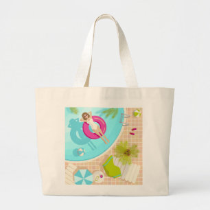 Swimming pool party girl in bikini summer beach large tote bag