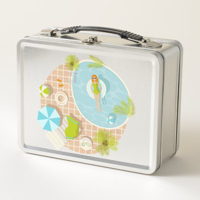 Swimming pool party girl in bikini summer beach  metal lunch box (Front)