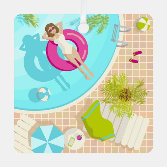 Swimming pool party girl in bikini summer beach  metal tree decoration (Front)