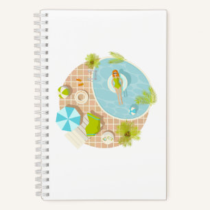 Swimming pool party girl in bikini summer beach notebook