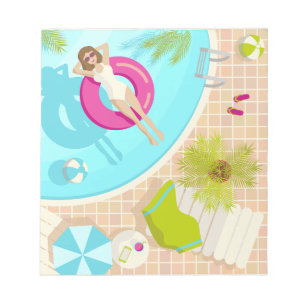 Swimming pool party girl in bikini summer beach  notepad