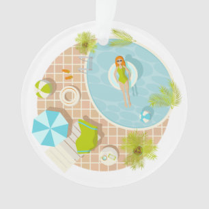 Swimming pool party girl in bikini summer beach  ornament