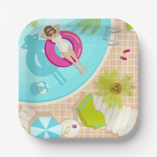 Swimming pool party girl in bikini summer beach  paper plate (Front)