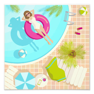 Swimming pool party girl in bikini summer beach  photo print