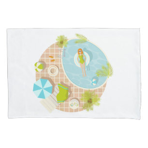 Swimming pool party girl in bikini summer beach pillowcase