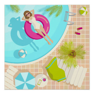 Swimming pool party girl in bikini summer beach poster