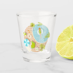 Swimming pool party girl in bikini summer beach  shot glass