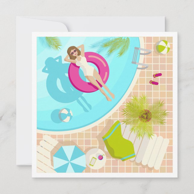 Swimming pool party girl in bikini summer beach  thank you card (Front)