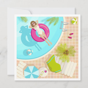 Swimming pool party girl in bikini summer beach thank you card