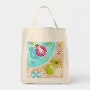 Swimming pool party girl in bikini summer beach tote bag