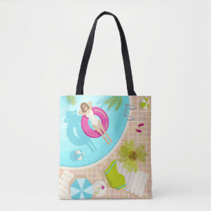 Swimming pool party girl in bikini summer beach tote bag