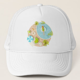 Swimming pool party girl in bikini summer beach  trucker hat