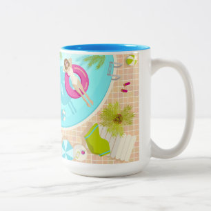 Swimming pool party girl in bikini summer beach  Two-Tone coffee mug