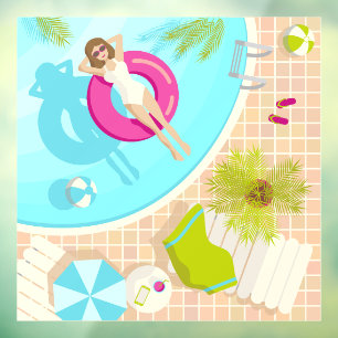 Swimming pool party girl in bikini summer beach  window cling
