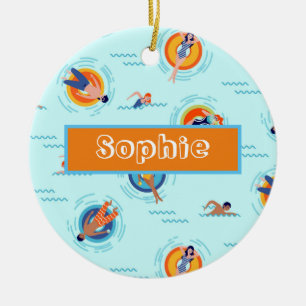 Swimming pool party name gift ceramic tree decoration