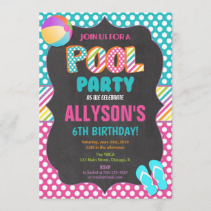 Swimming pool party summer birthday party girl invitation