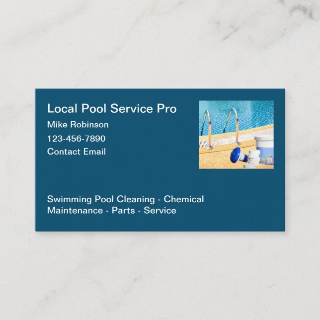 Swimming Pool Service Modern Business Cards (Front)