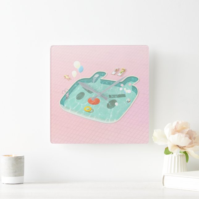Swimming Pool Square Wall Clock (Home)