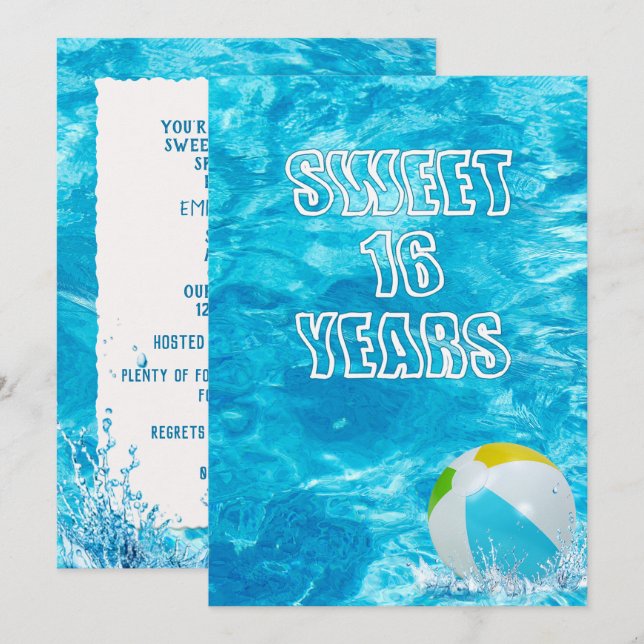 Swimming Pool Sweet 16 Birthday Party Invite (Front/Back)