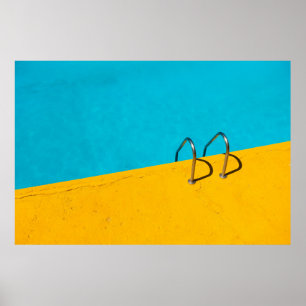 Swimming pool with stainless steel ladder poster