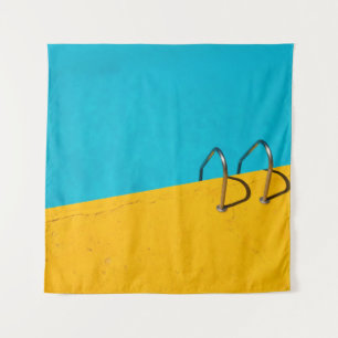 Swimming pool with stainless steel ladder tapestry