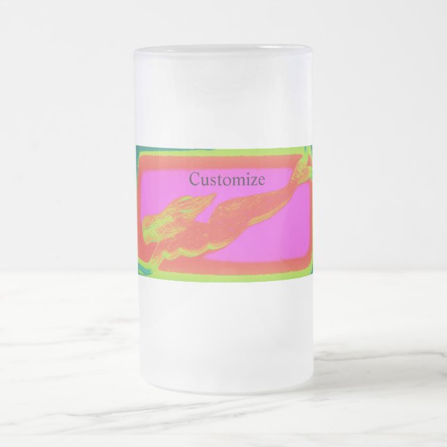 swimming red mermaid frosted glass beer mug (Center)