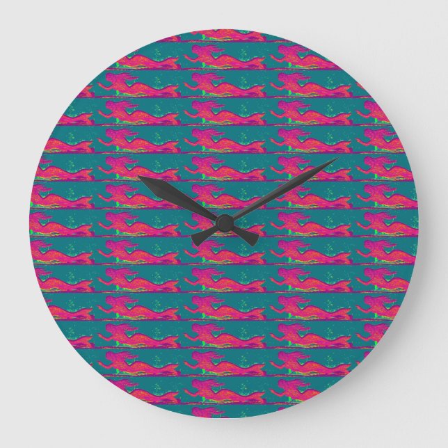 swimming red mermaids clock (Front)