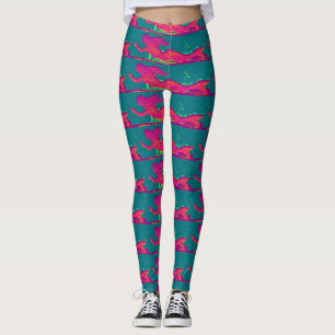 swimming red mermaids pattern green leggings