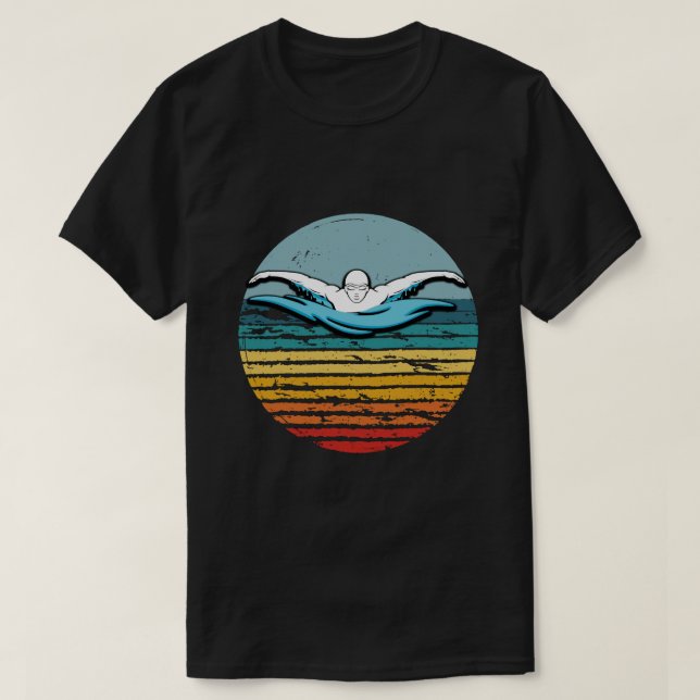 Swimming Retro Vintage Circle 80s Swim Vaporwave T-Shirt (Design Front)