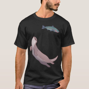 Swimming River Otter and Trout Design T-Shirt