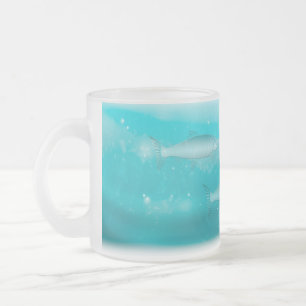 Swimming Salmon Frosted Glass Coffee Mug