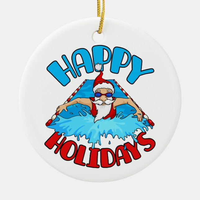 Swimming Santa Claus Christmas Holiday Swimmer Ceramic Tree Decoration (Front)