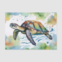 Swimming Sea Turtle Abstract Watercolor