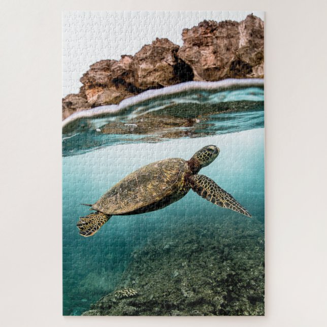 Swimming Sea Turtle and Rocks Jigsaw Puzzle (Vertical)