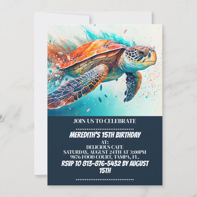 Swimming Sea Turtle Birthday Party Invitations (Front)