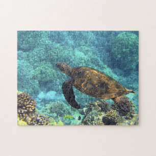 Swimming Sea Turtle in Blue Ocean Jigsaw Puzzle