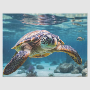 Swimming Sea Turtle in the Ocean Tissue Paper