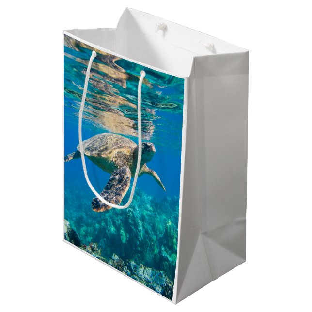 Swimming Sea Turtle Medium Gift Bag (Front Angled)