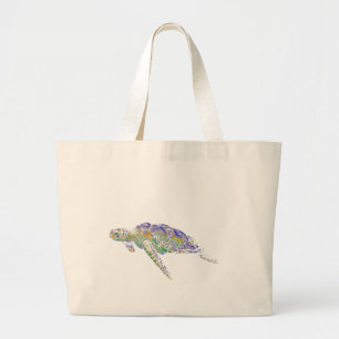 Swimming Sea Turtle Modern Art Large Tote Bag