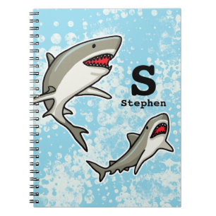 Swimming Sharks, Add Child's Name and Monogram Notebook